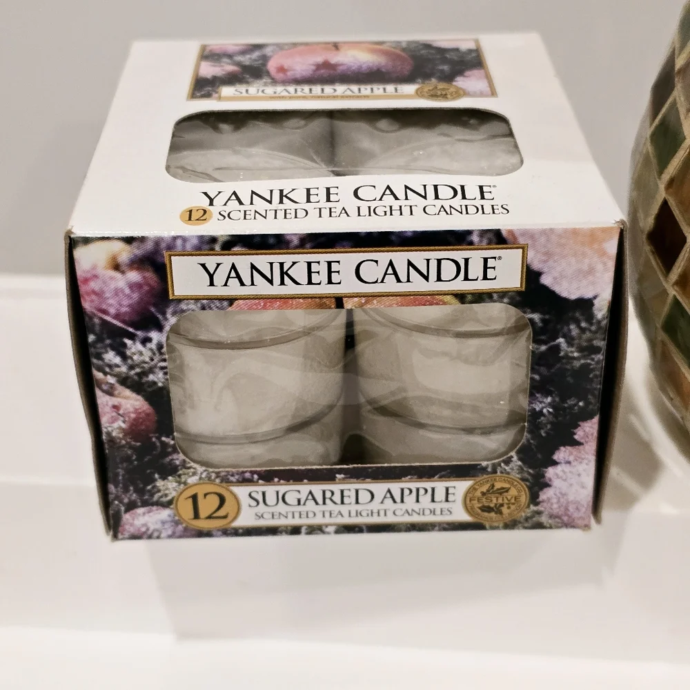 Vintage Yankee Candle Glass Mosaic Tart Candle Holder and Sugared Apple Refills - Picture 2 of 12